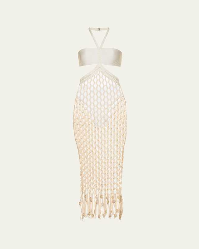 Open-Knit Halter Beach Dress